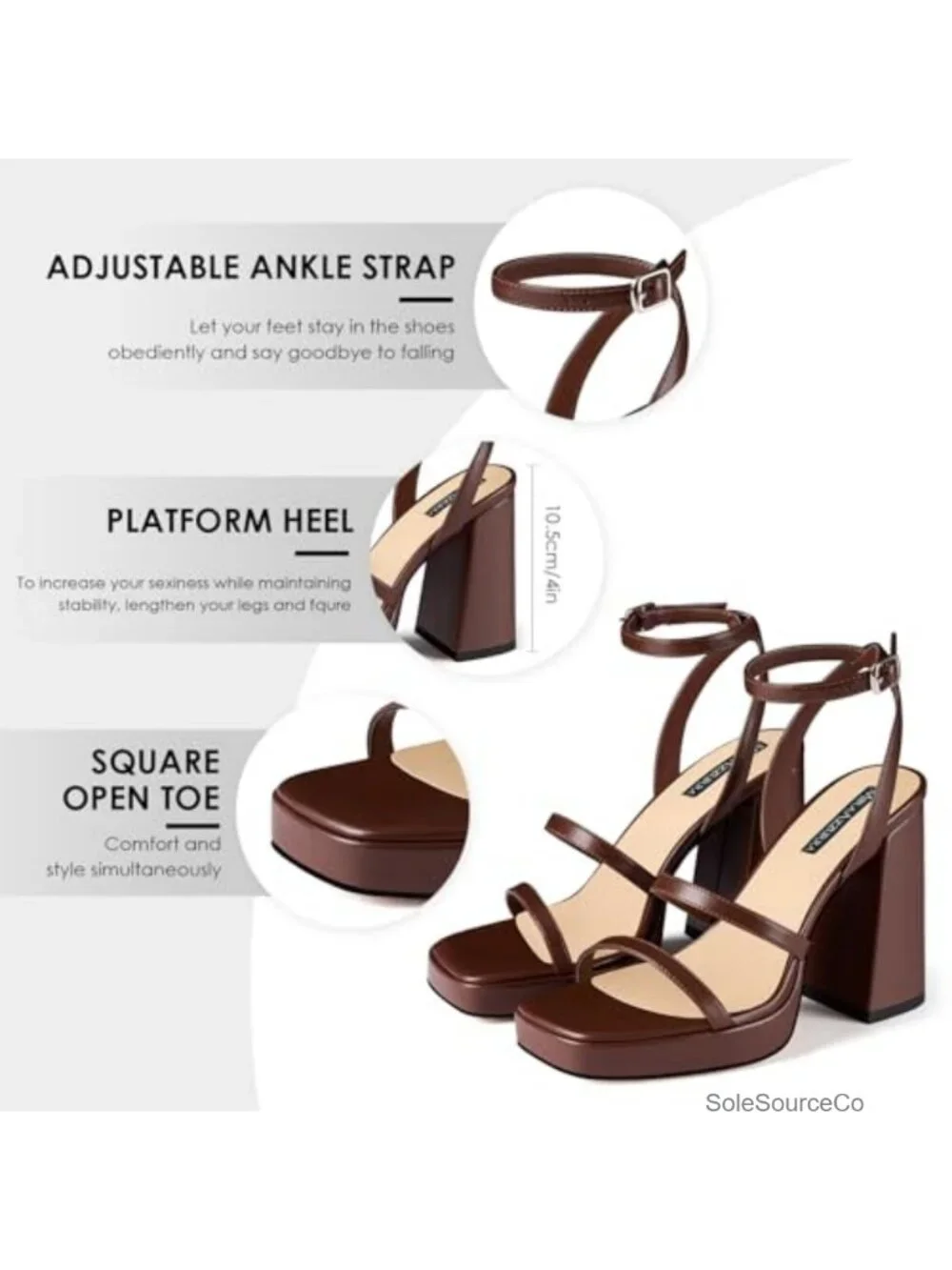 Women's Platform Heels Chunky Block Heel Square Open Toe Sandals 4